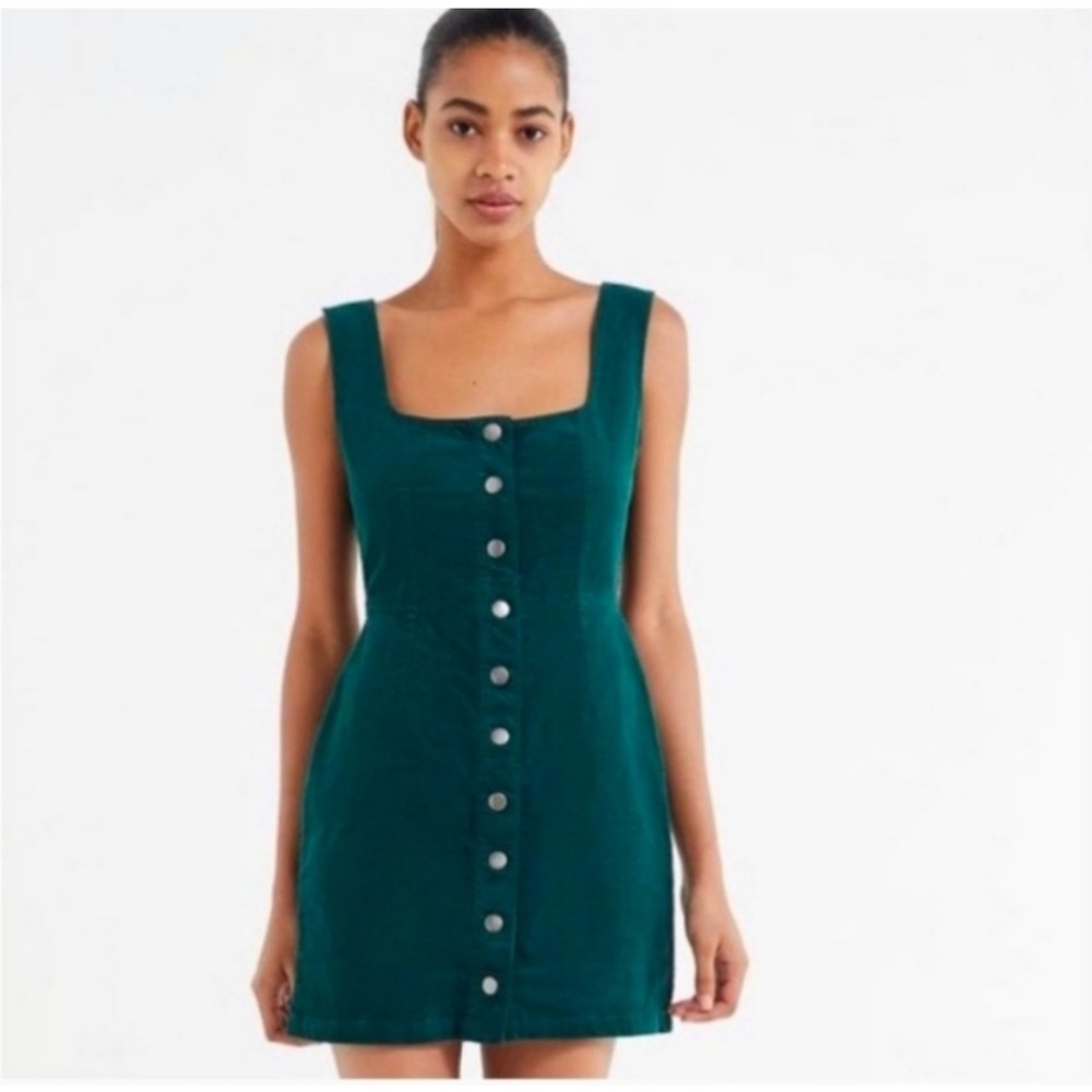 Urban Outfitters Corduroy Mini Button Dress 6 Green
